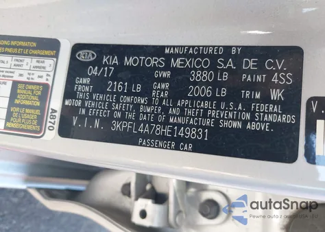 2017 Kia Forte Lx from USA, damaged, VIN 3KPFL4A78HE149831